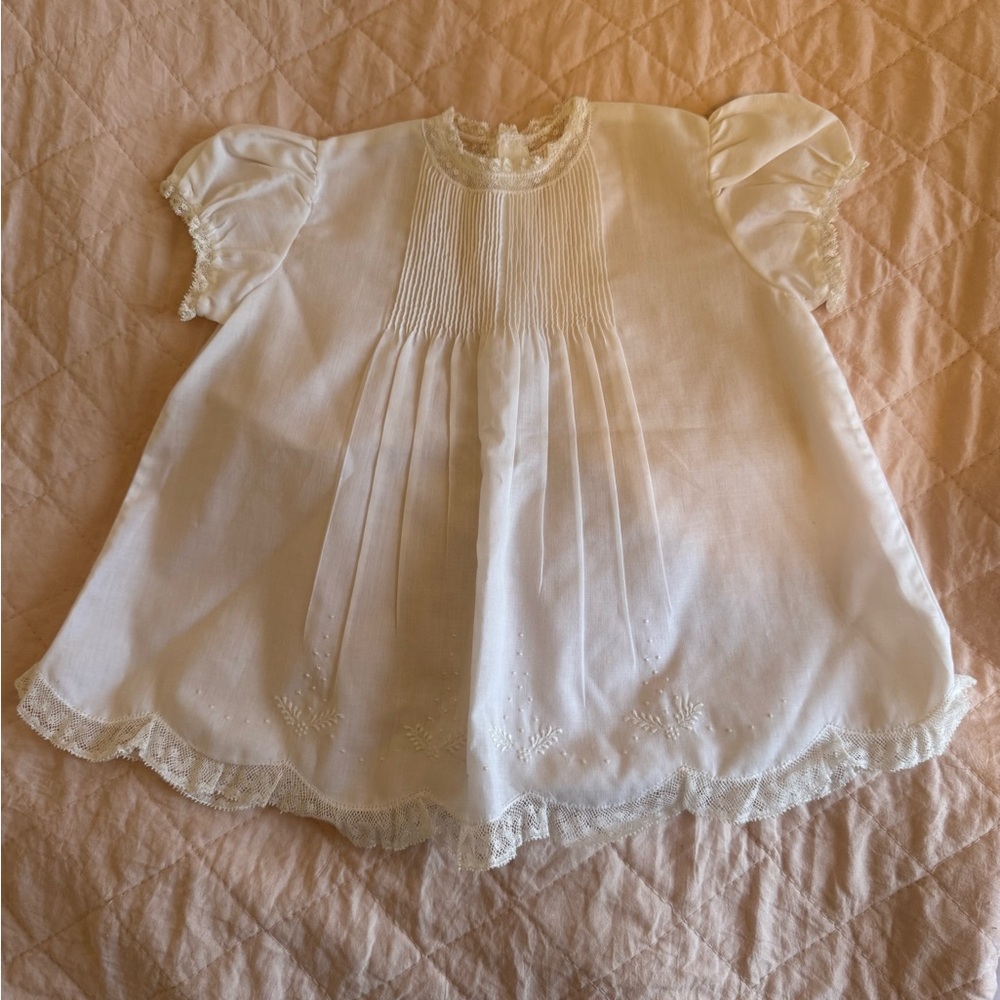 Vintage White Baby Dress with Lace Trim